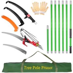 27 Feet Manual Pole Saw for Tree Trimming Manual Branch Pruner Cutter with Knives and Storage Pocket Garden Tool Tree Pruner Extendable for Pruning Palms and Shrubs