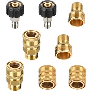 Tool Daily Pressure Washer Adapter Set, M22 14mm to 3/8" Quick Connect Kit for Power Washer, 3/4 Inch to 1/2" Quick Disconnect, 8 Pack (Brass, Silver)