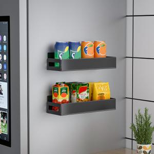 Magnetic Spice Rack for Refrigerator, Strong Magnetic Shelf for Refrigerator, Metal Magnetic Fridge Organizer, Kitchen Organization, Spice & Seasoning Organizer, Kitchen Gadgets (2 Pack Black)