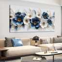 Large Canvas Wall Art for Living Room Blue and White Floral Print Painting wall Decor for Bedroom Office Modern Home Botanical Framed Wall Decorations Artwork Size 30x60 Ready to Hang