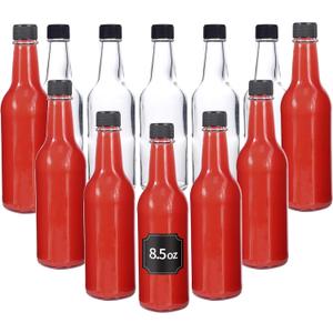 Hot Sauce Bottles, Glass Bottles with Lids for Juicing, Homemade Sauce, Olive Oil, 12 pcs, 250ml, 8.5 oz