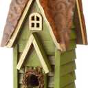 Glitzhome 12" H Green Hanging Distressed Solid Wood Garden Bird House Decorative Birdhouse