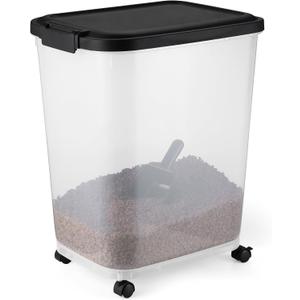 Amazon Basics Pet Food Storage Container with Rolling Wheels, BPA-Free, Detachable Scoop, 50lbs Capacity