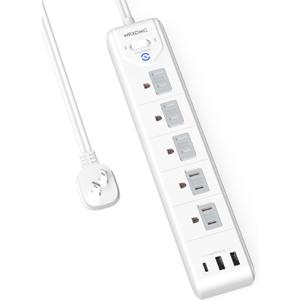 2 Prong Power Strip, WRXDMC 2 Prong to 3 Prong Outlet Adapter, 5ft Extension Cord with Polarized Plug, 1680J Surge Protector, 5 AC Outlets & 3 USB, Wall Mountable, Ideal for Non-Grounded Outlets