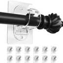 Curtain Rod Holders No Drilling, (12-Pack) No Screw Self Adhesive Curtain Rod Brackets, Nail-Free Adjustable Curtain Rod Hooks, Stick on Wall Hanging Hold Up to 20lbs