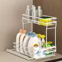 1 Pack Under Sink Organizers and Storage, 2 Tier Pull Out Cabinet Organizer, Metal Sliding Drawer Storage for Kitchen BathroomWhite