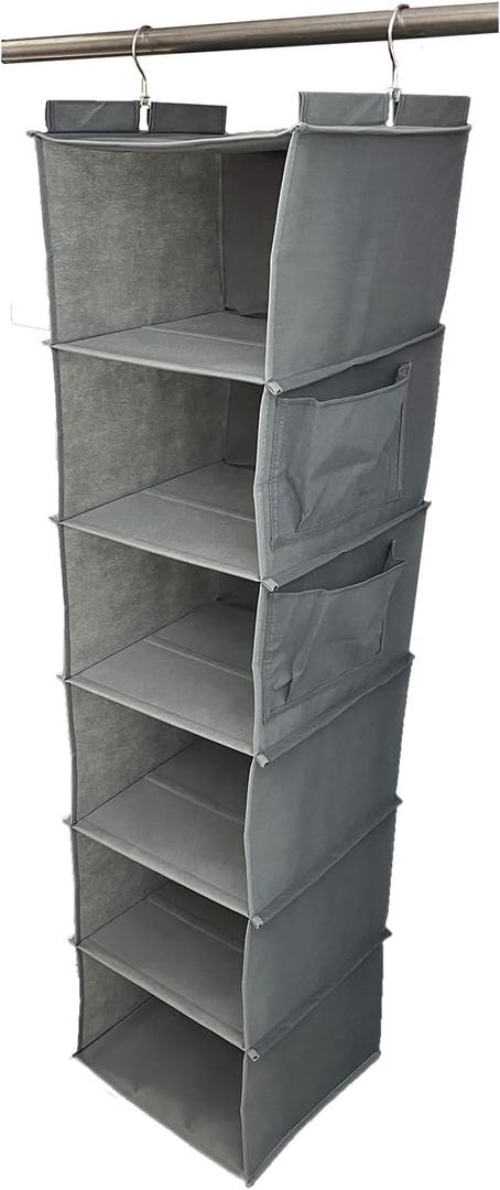 Hanging Closet Organizer and Storage, 6-Shelf Closet Hanging Storage Shelves (Grey)