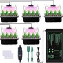 YAUNGEL Seed Starter Tray with Grow Light, 5 Pack Seed Starter Kit with Heat Mat, Seed Tray with Timing Controller Adjustable Brightness and Humidity Domes Heightened Lids, Black