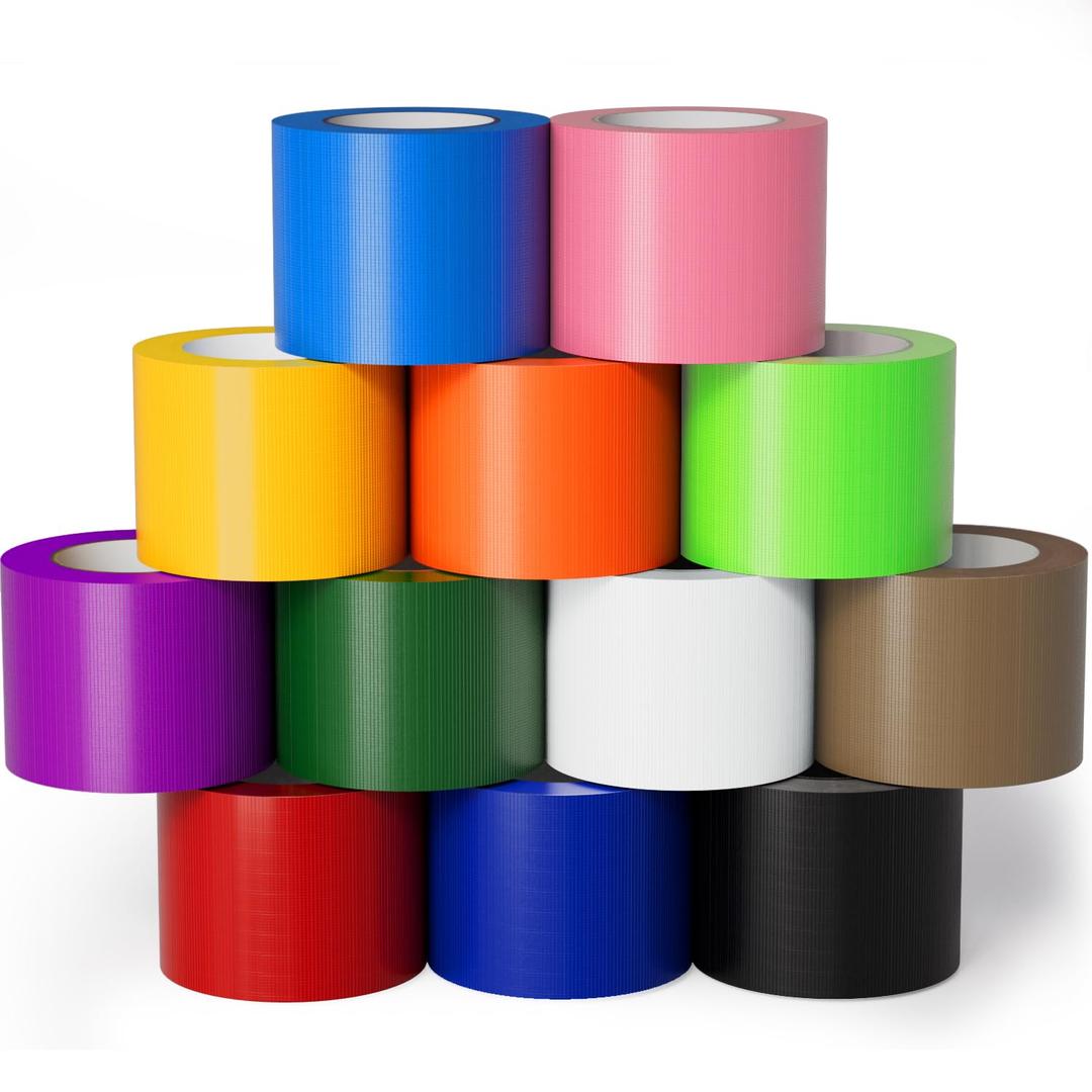 SWRT 12-Pack Rainbow Colored Duct Tape 10 Yards x 2 Inch Heavy Duty, Waterproof Color Duct Tape Tear by Hand, Strong Adhesion No Residue for DIY, Packing, Marking and Arts & Crafts