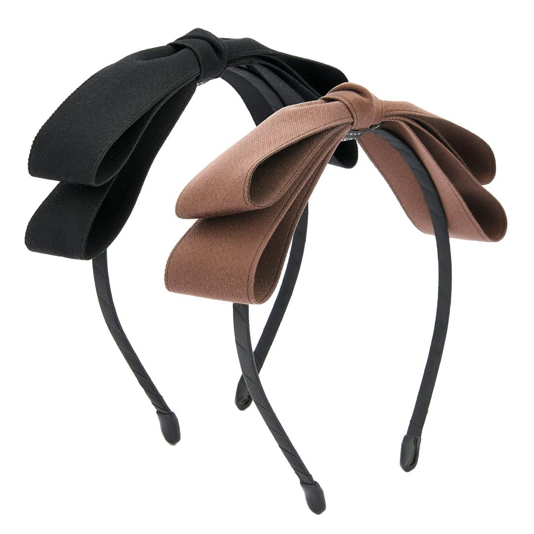 Sluxa Bow Hairbands, Fashion Knotted Women Headbands, Black and Brown Cloth Hairbands with Bow.