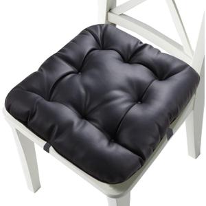 Big Hippo Chair Pads Square Chair Cushion, Soft Faux Leather Chair Pad Tufted Thicken Chair Seat Cushion Padding with Elastic Bands for Garden Patio Home Kitchen Office (Black-1pc)