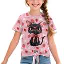 Xhuibop Girls Short Sleeve T-shirt Summer Outfits Tie Bow Front Tops for Kids 5-12 Graphic Tees (Pink)