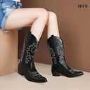 IDIFU Women's Cowboy Boots for Women Cowgirl Western Mid Calf Embroidered Chunky Low Heel Pointed Toe Country Dress Cute Fashion Comfortable Boots Booties