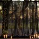10x10ft Black Tulle Backdrop Curtain with Lights String for Parites, Sheer Photo Backdrop Curtains for Wedding Baby Shower Birthday Party Photo Shoot Decorations (10ft x 10ft(2 Panels 5*10ft))