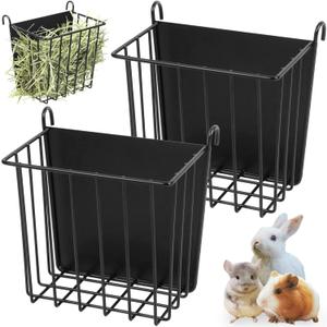 2PCS Rabbit Hay Rack with Heavy-Duty Metal Frame Rabbit Hay Holder for Cage - Guinea Pig Hay Feeder Bunny Hay Feeder,for Rabbits Guinea Pigs Bunny Chinchillas (Matte black)