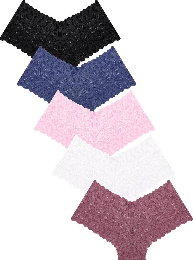 Sexy Women's Underwear Lace Shorts V Waist Breathable Cheeky Panties Boyshorts Underwear Women 5 Pack (Large)
