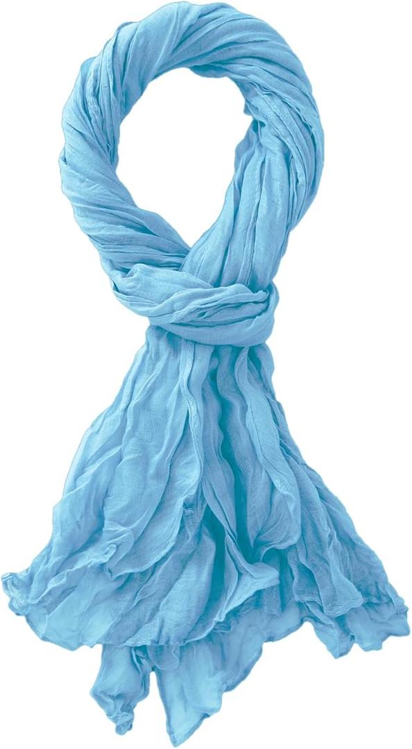 Belsen Summer Cotton Blend Crinkle Vintage Soft Scarf Fashion Solid Scarf Wrap Shawl (Bright Blue)
