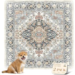 nunubaby Washable Pee Pads for Dogs, Stylish, Non-Slip and Leak-Proof Pee Pads. Reusable Potty Pads for Dogs for Crates and Floors.(Beige/Multi, 48" x48" ) (48x48 Inch (Pack of 2))