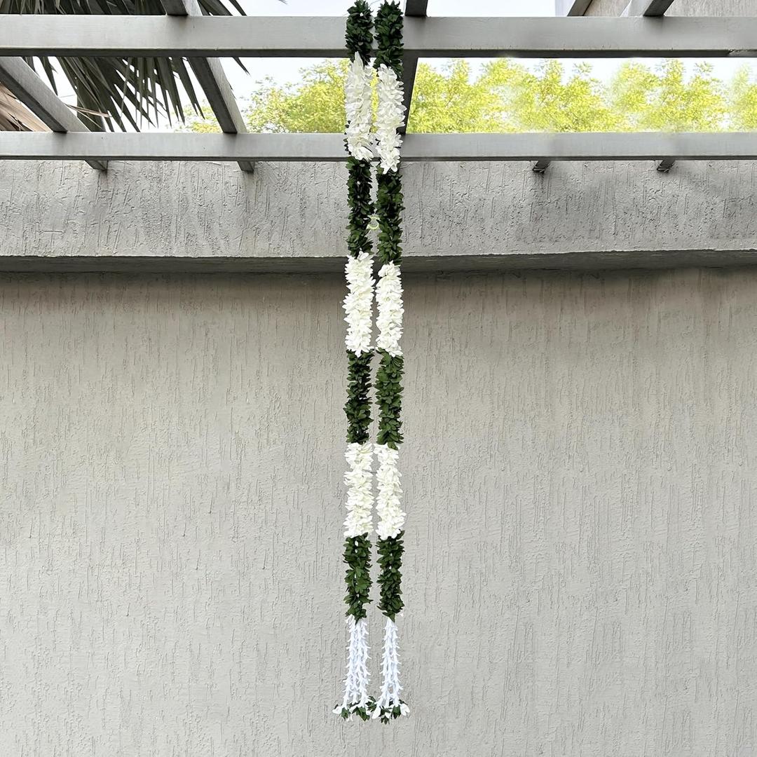 THE ART BOX 5 feet Artificial Hanging Flowers Vine Green Silk Gajra Garland for Wedding, Diwali Decoration Floral Arch Party Garden Home Decor (2 Pc) 