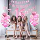 3 x Pink Bow 16th Birthday Decorations for Girls, Sweet Bow Themed Happy Birthday Party Supplies Set Including Happy Birthday Banner, Number 16 Foil Balloons, Sweet Bow Balloons and Hanging Swirls