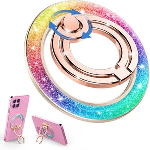 [ Mindsky Fashion Glitter Color] Phone Ring Holder,LargeSmall Ring Design Magnetic Phone Grip for iPhone 16 Pro Max/15/14/13/ 12series/Android/Magnetic Accessories-Trendy Glitter