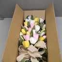 26" Artificial Tulips Teardrop Swag with Burlap Bow, Handmade Spring Easter Teardrop Wreath for Front Door & Porch Wall, Spring Easter Decor Decorative Swag