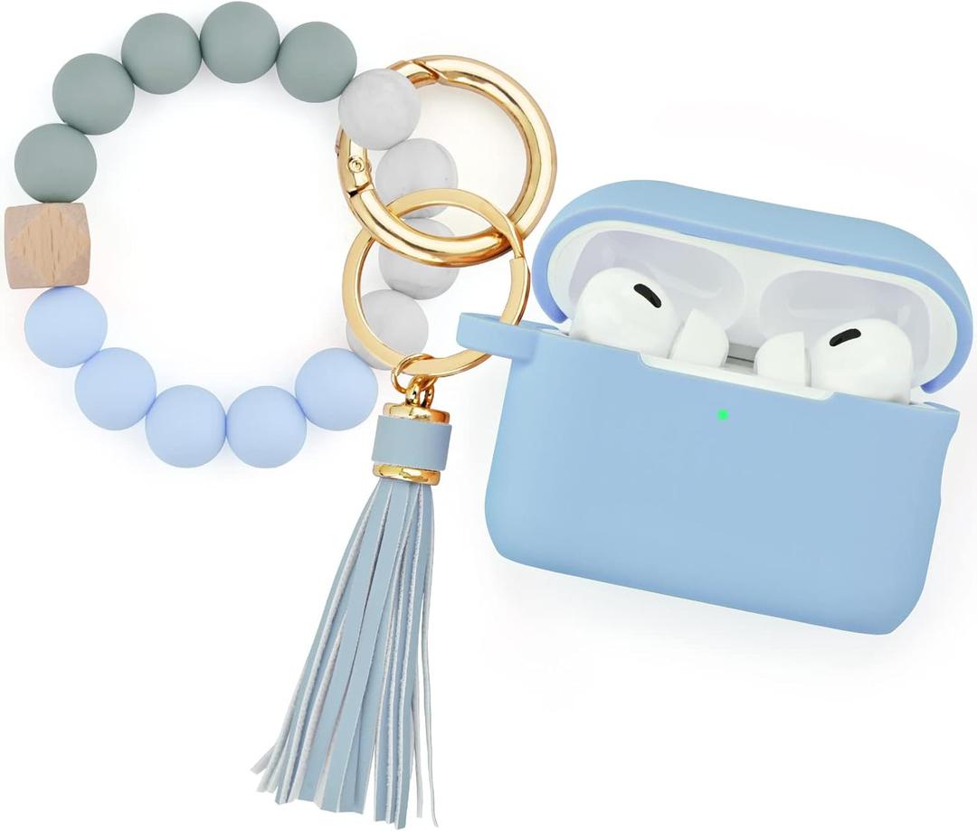 Filoto Airpods Pro 2nd Generation Case Cover 2022, Cute Silicone Protective Case with Bracelet Keychain Accessories for New Apple Airpods Pro 2 Women Girls (Gray Blue)