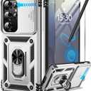 Taisairu for Samsung Galaxy S25 Ultra Case with Screen Protector & Slide Camera Lens Cover, Built-in Magnetic Ring Stand Shockproof Protective Phone Case for Samsung S25 Ultra Case (Silver)