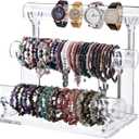 Acrylic Bracelet Holder with 3 Tier Jewelry Organizer Stand Racks, Acrylic Necklace Holder Display Stylish Crystal Bangle Bracelet Holder for Selling,Invisible Detachable Watch Holder