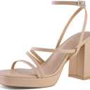 Shoe'N Tale Platform Heels for Women Strappy Block Chunky Heels Square Toe Ankle Buckle Sandals (8)