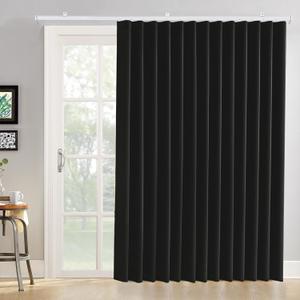 Room Divider Curtains Ceiling Track Sets Blackout Curtain Flexible Bendable Tracks for Patio Sliding Glass Door Bedroom Privacy Partition Separator, 1 Panel Black Drape and White Rail, W108 x L84 in
