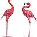 2Pcs Flamingo Outdoor Statues, Metal Flamingo Yard Art Decor for Garden Home Patio Yard Display