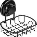 Suction Soap Dish with Hooks - Super Powerful Vacuum Suction Cup Shower Soap Holder - Rustproof Stainless Steel SS304 Soap Basket - Sponge Holder for Bathroom & Kitchen (Black)
