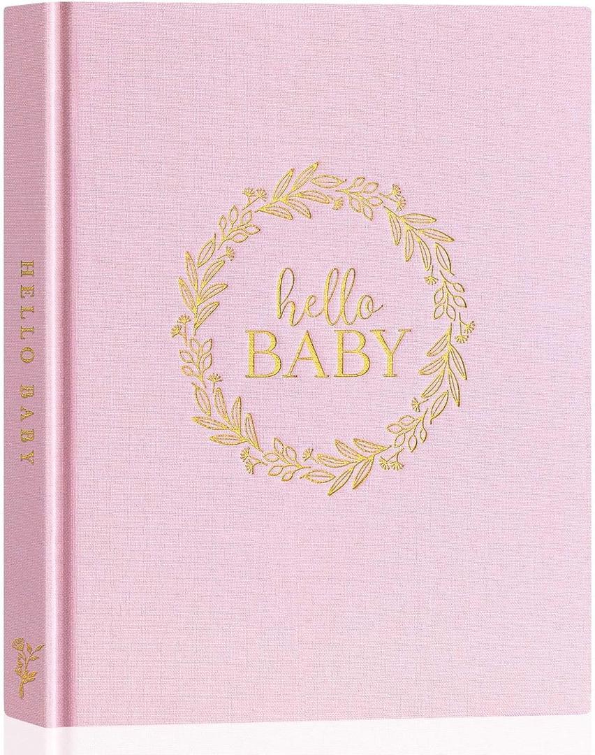 Lanpn Hello Baby Memory Book for Boy Girl - Linen Cover Baby Book Memories Keepsake for New Parents - Newborn Baby First 5 Year Journal Scrapbook Photo Album Baby Milestone Book (Pink, 154 Pages)