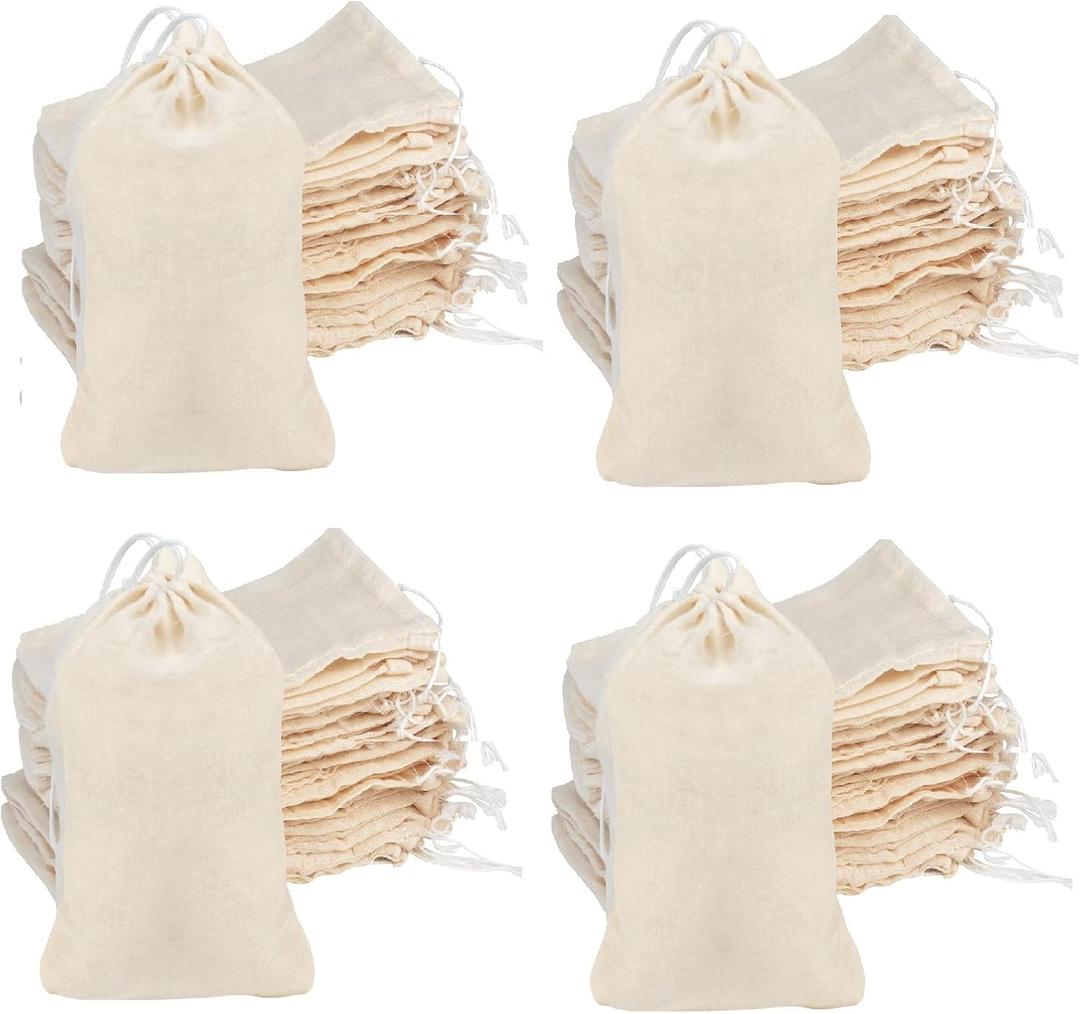 Tayfremn 200Pcs Cotton Drawstring Bags, Reusable Muslin Bag Natural Cotton Bags with Drawstring Produce Bags Bulk Gift Bag Jewelry Pouch for Party Wedding Home Storage, Natural Color (4 x 6 Inches)