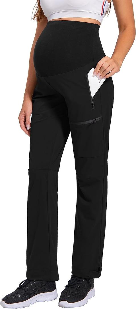 V VOCNI Maternity Cargo Scrub Pants Quick-Dry Hiking Athletic Workout Pregnancy Lounge Casual Outdoor (Black, XXL)