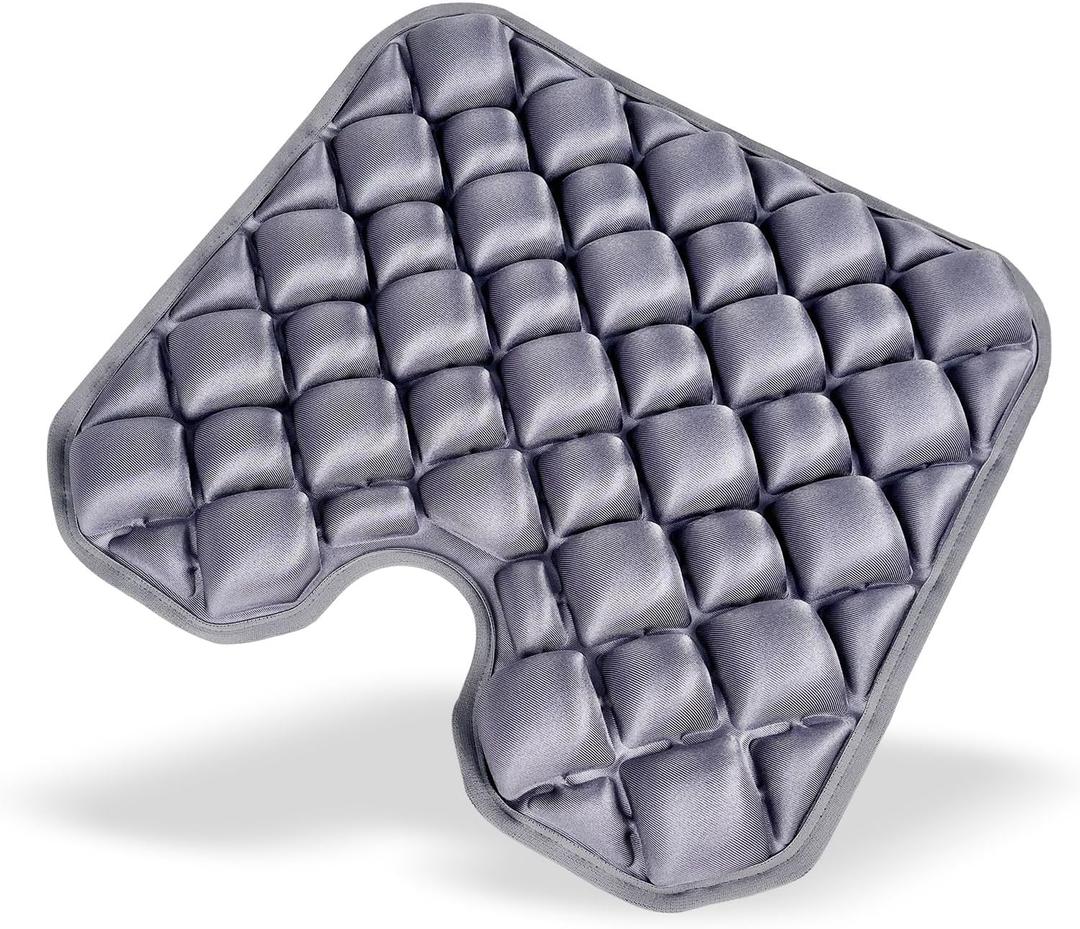 Inflatable Seat Cushion, U-Shaped Coccyx Cushion for Office Chair, Car & Wheelchair, Ergonomic Pressure Relief for Tailbone & Sciatica, Adjustable Firmness, Non-Slip Seat Pad for Long Sitting (Grey)