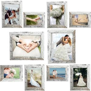 Picture Frame Set 10 pack, Farmhouse Photo Frames, Gallery Wall Frame Collage, 8x10 5x7 4x6 Frames in 3 Different Finishes Picture Frames For Wall or Desk,Rustic White