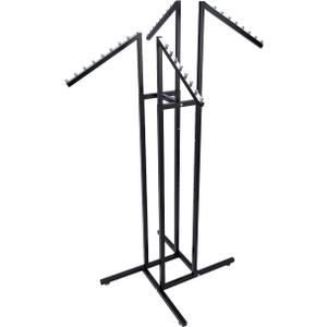 SSWBasics Black 4 Way Adjustable Clothing Rack with Slanted Arms - Retail Clothing Rack Display - Adjustable Height Arms from 48" to 72" Perfect for Clothing Stores