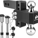 METOWARE Adjustable Trailer Hitch - Aluminum Tow Hitch Fits 2-Inch Receiver - Heavy Duty Drop Hitch with 4-Inch Drop/Rise for Truck (12,500 LBS GTW), Double Stainless Steel Locks & Hitch Pin (Black)