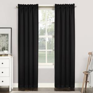 Sun Zero Easton Energy Saving Blackout Rod Pocket Curtain Panel, 40" x 84", Black