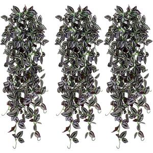 TOCHGREEN 3pcs Artificial Hanging Plants-3.6ft Fake Ivy Vine Purple Fake Ivy Leaves Faux Hanging Scindapsus Vine for Wall House Room Party Garden Indoor Outdoor Decoration