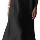 chouyatou Women's Summer Spaghetti Strap Sleeveless Linen Overall Dress Casual A-Line Midi Long Beach Dress, Black, L