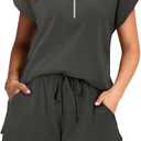 KISSMODA Two Piece Sets for Women Sweatsuit Casual Tracksuits Short Sleeve Tops and Shorts 2026 Lounge Outfits (Gray, XXL)