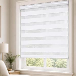 ShadesU Cordless Zebra Blinds Roller Shades, White, 30" W x 72" H | Cordless Safety Design,Free Stop Zebra Shades, Light Filtering, Privacy, Modern Style, Window Treatment,Aluminium Headrail