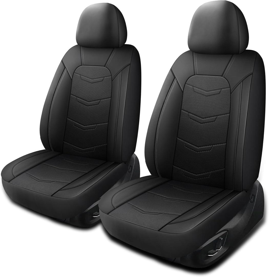 Car Seat Covers,Leather Car Seat Covers,Breathable and Sporty Car Seat Cover,Universal Fit Automotive Seat Covers for Car SUV Sedan and Trucks(2 Pieces,Front Seat,Black,N2)