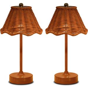 Cordless Table Lamps,Rechargeable LED Reading Light,Small Desk Lamp with 3 Color Touch Control,Vintage Boho Lamp,Dimmable Night Light for Living Room Bedroom Office Decor (2 Pack)