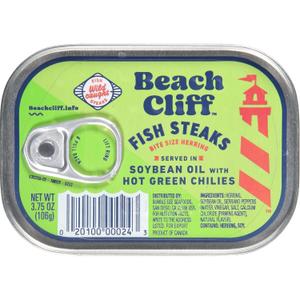 2 x Beach Cliff Wild Caught Fish Steaks in Soybean Oil with Green Chilies, 3.75 oz Can - 16g Protein per Serving - Gluten Free, Keto Friendly - Great for Pasta & Seafood Recipes (EXP 05/01/29)