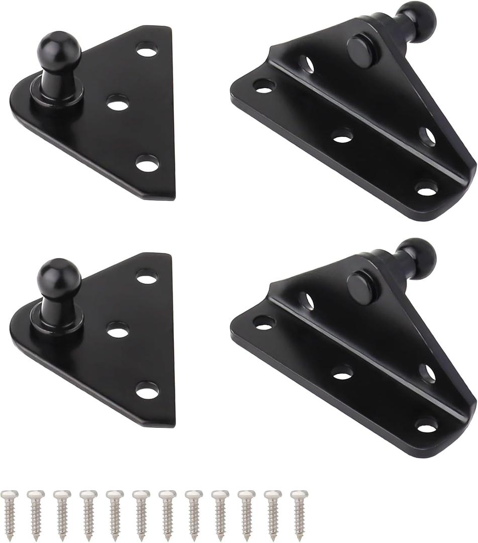 Gas Strut Mounting Hardware Kit - 10MM Ball Stud Bracket Set with 2 L-Type & 2 Flat Mounts (12 Screws) | for Furniture, Cabinets, Windows & Lids