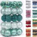30PCS 2.36IN Christmas Tree Ornaments Assorted Pendant Shatterproof Ball Ornament Set Seasonal Decorations with Reusable Hand-Help Gift Boxes Ideal for Holiday and Party (White/Green)